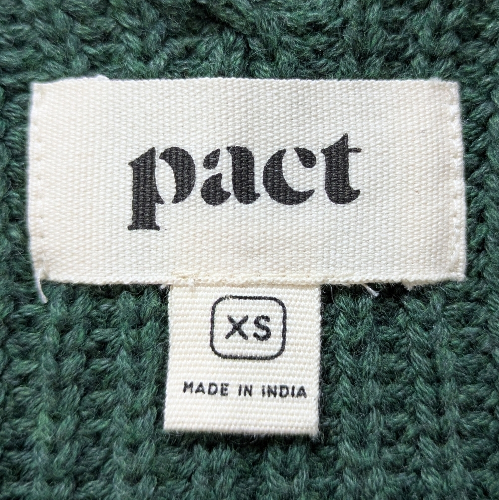 Pact Organic Green Heavy Knit V Neck Tie Back Long Sleeve Cotton Sweater XS - Picture 6 of 8